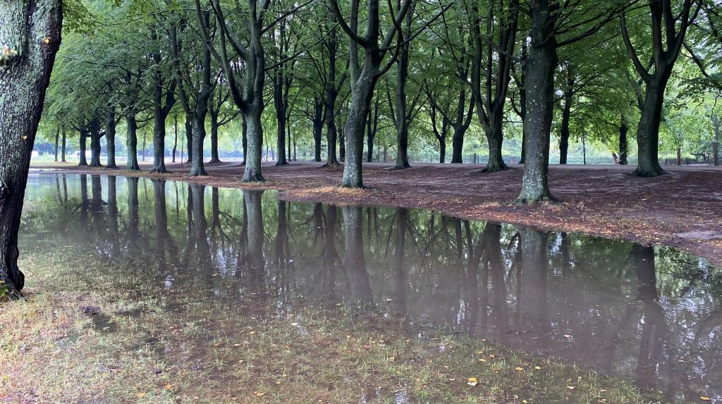 Foto van de Koekamp in Den Haag na een hoosbui