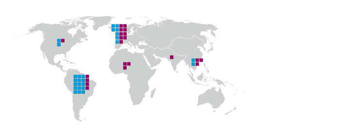 Kaart van de wereld verschillende aantallen blokjes daarin
