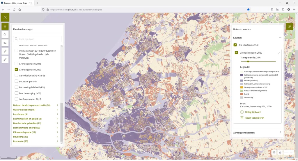 Kaart van grondeigendom in de Atlas van de Regio