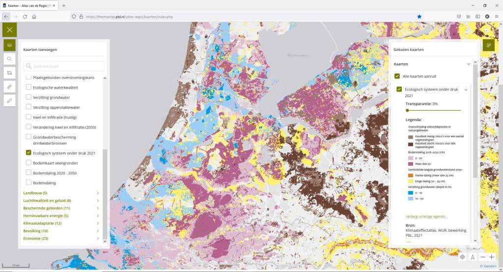 Kaart van het ecologisch systeem onder druk in de Atlas van de Regio